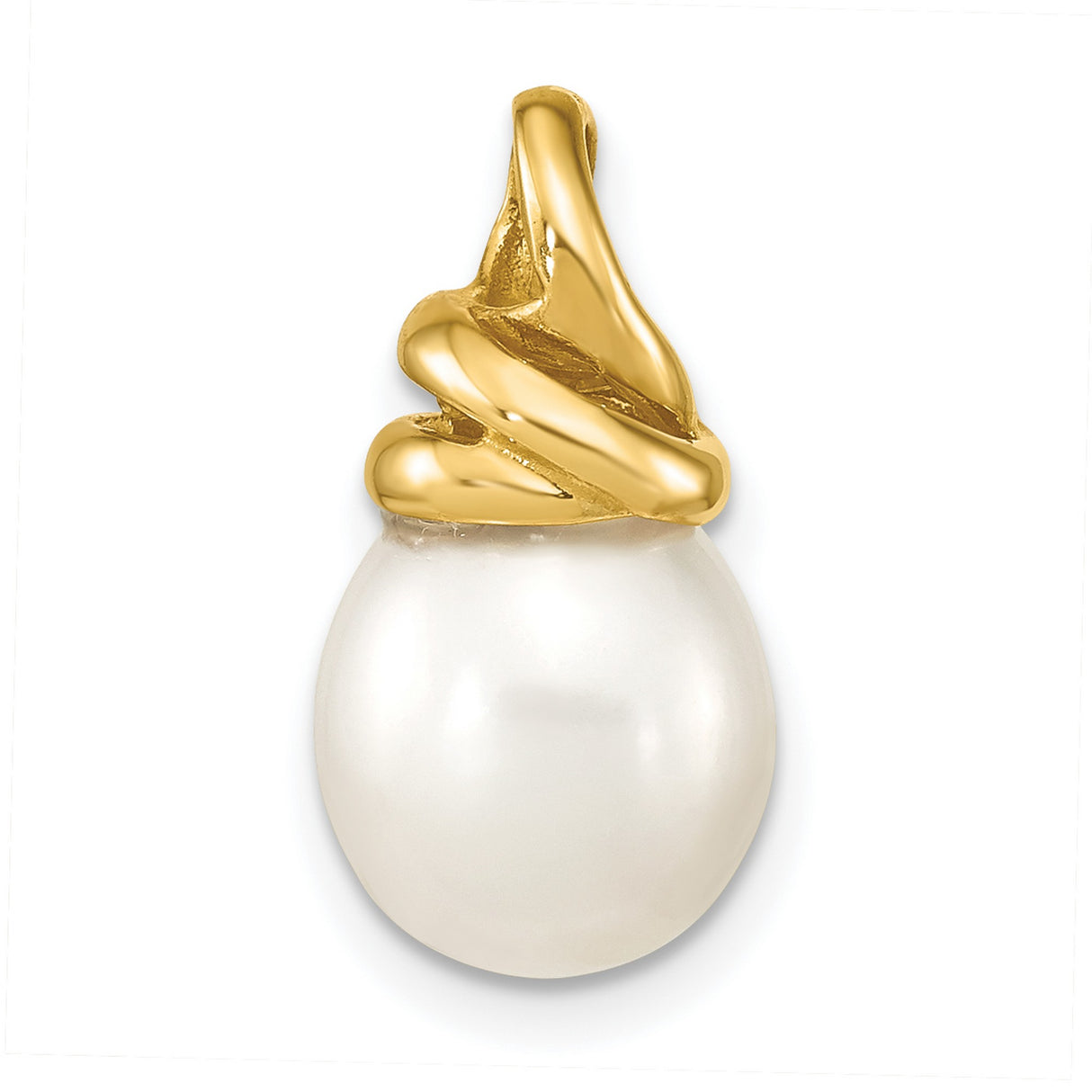 14k Yellow Gold Pearl Pendant with Twisted Gold Cap Design, Classic Bridal Jewelry for Women