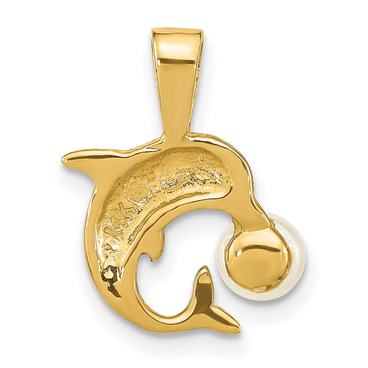 14k Yellow Gold Dolphin Pendant with Pearl, Nautical Marine Life Design for Women