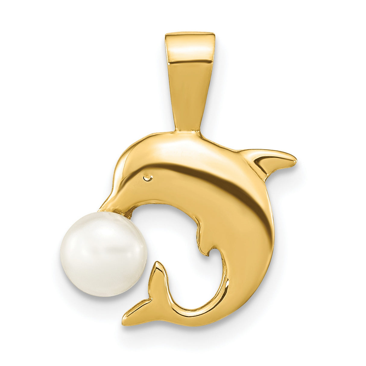 14k Yellow Gold Dolphin Pendant with Pearl, Nautical Marine Life Design for Women
