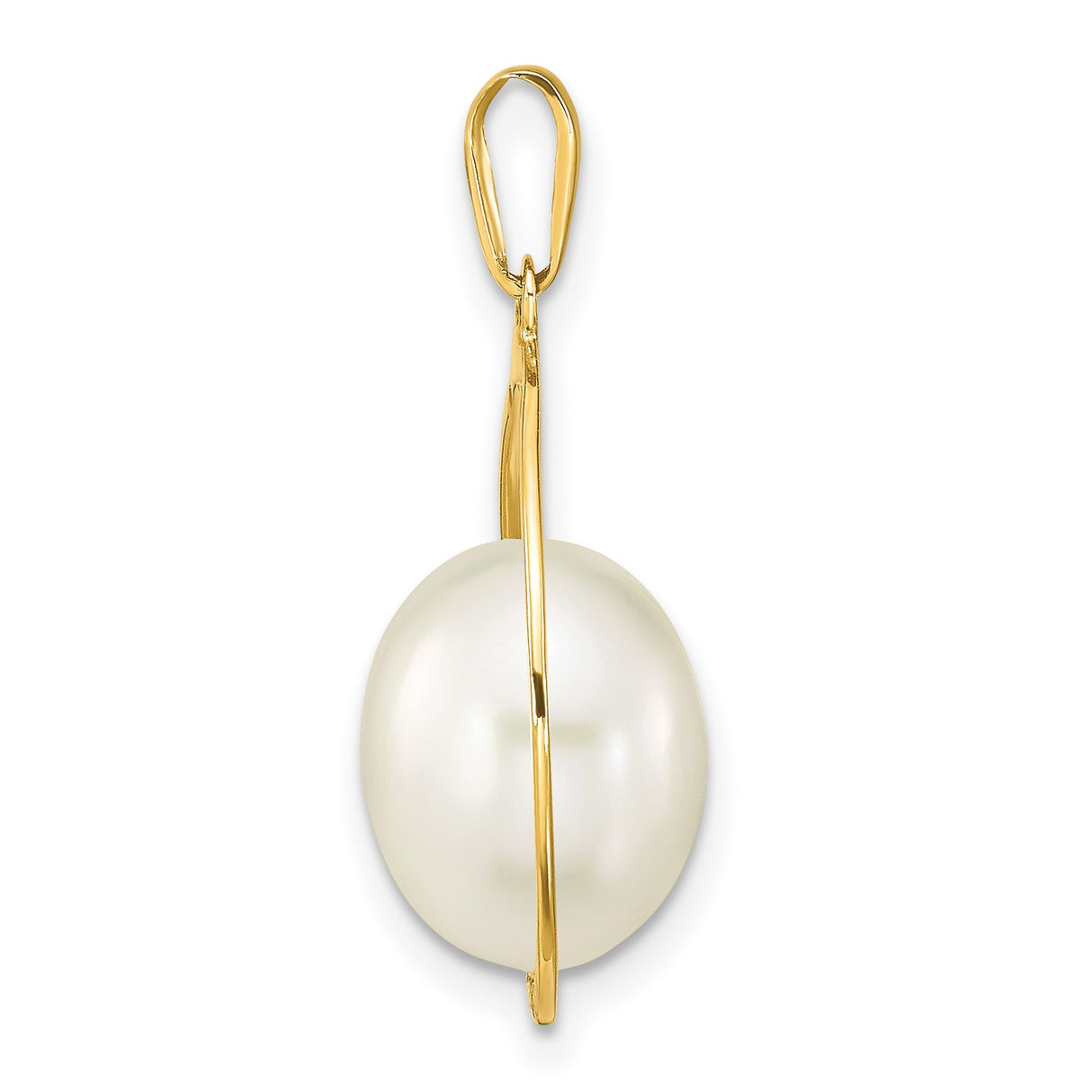 14k Yellow Gold Teardrop Pendant with Oval White Pearl, Open Drop Design for Women