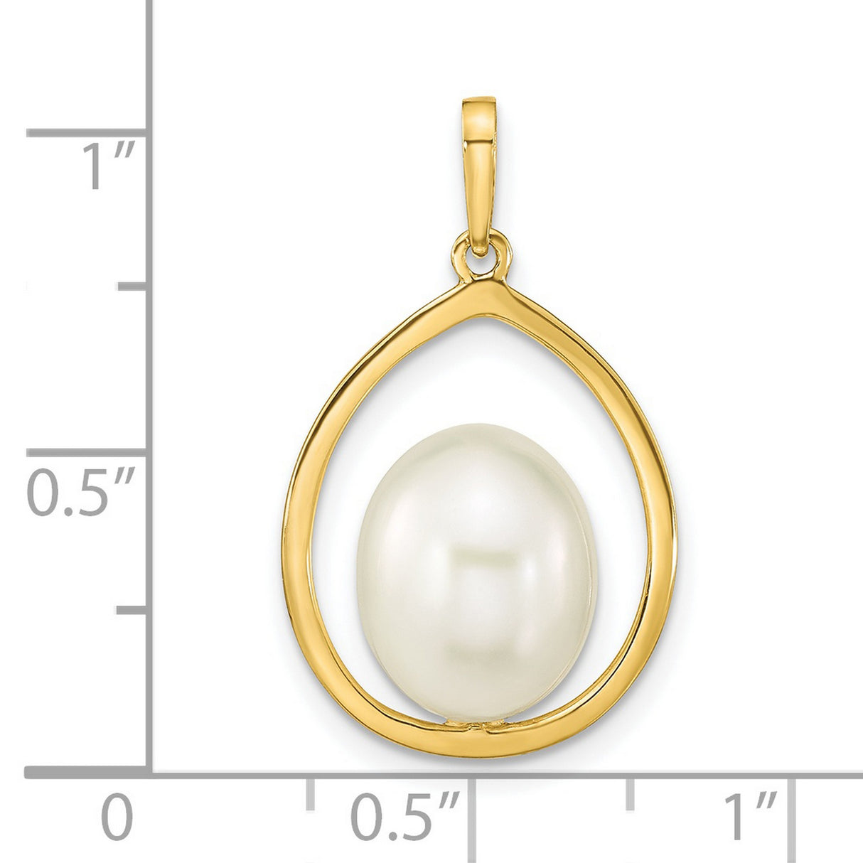 14k Yellow Gold Teardrop Pendant with Oval White Pearl, Open Drop Design for Women