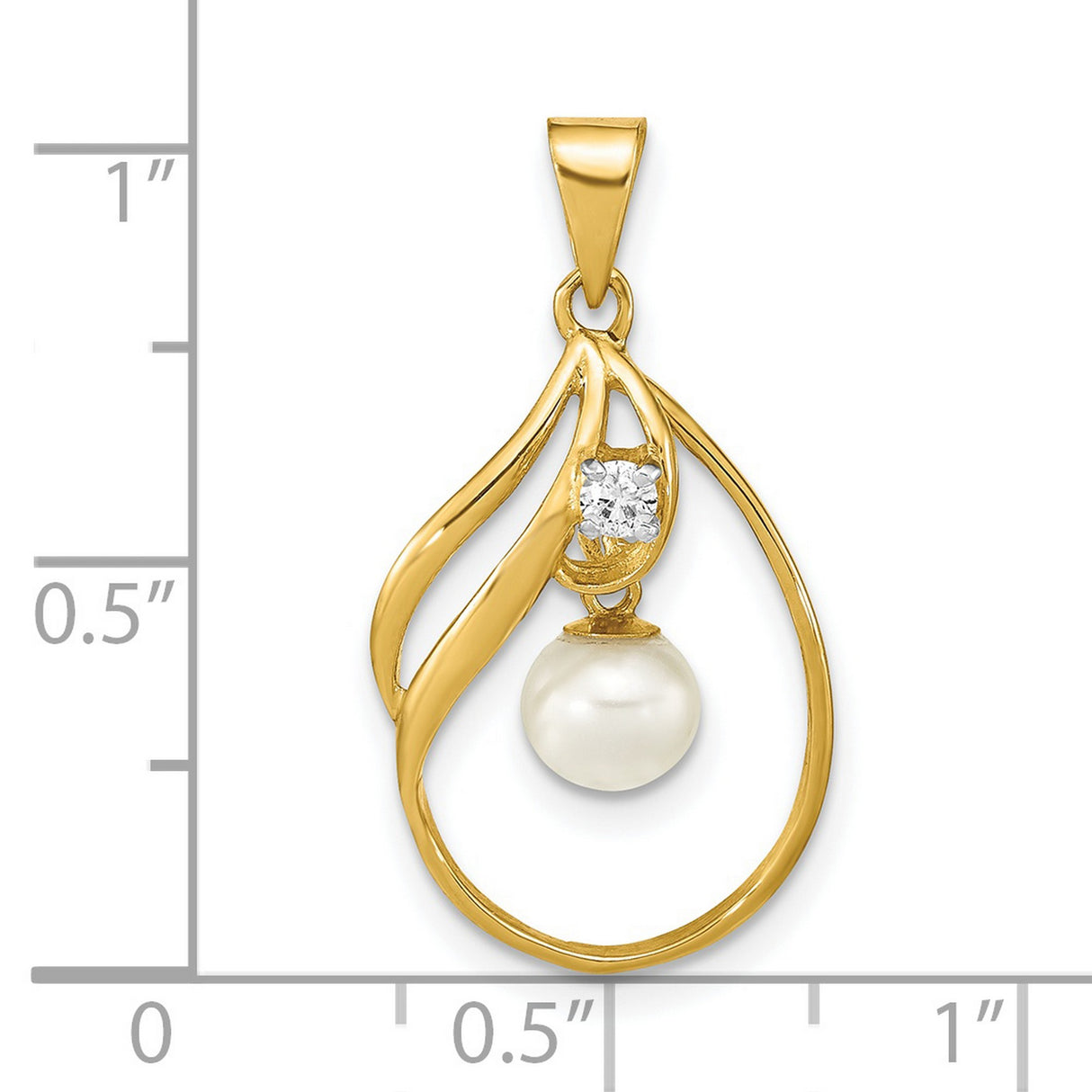 14k Yellow Gold Pendant with White Pearl and Diamond Accent, Open Teardrop Design for Women