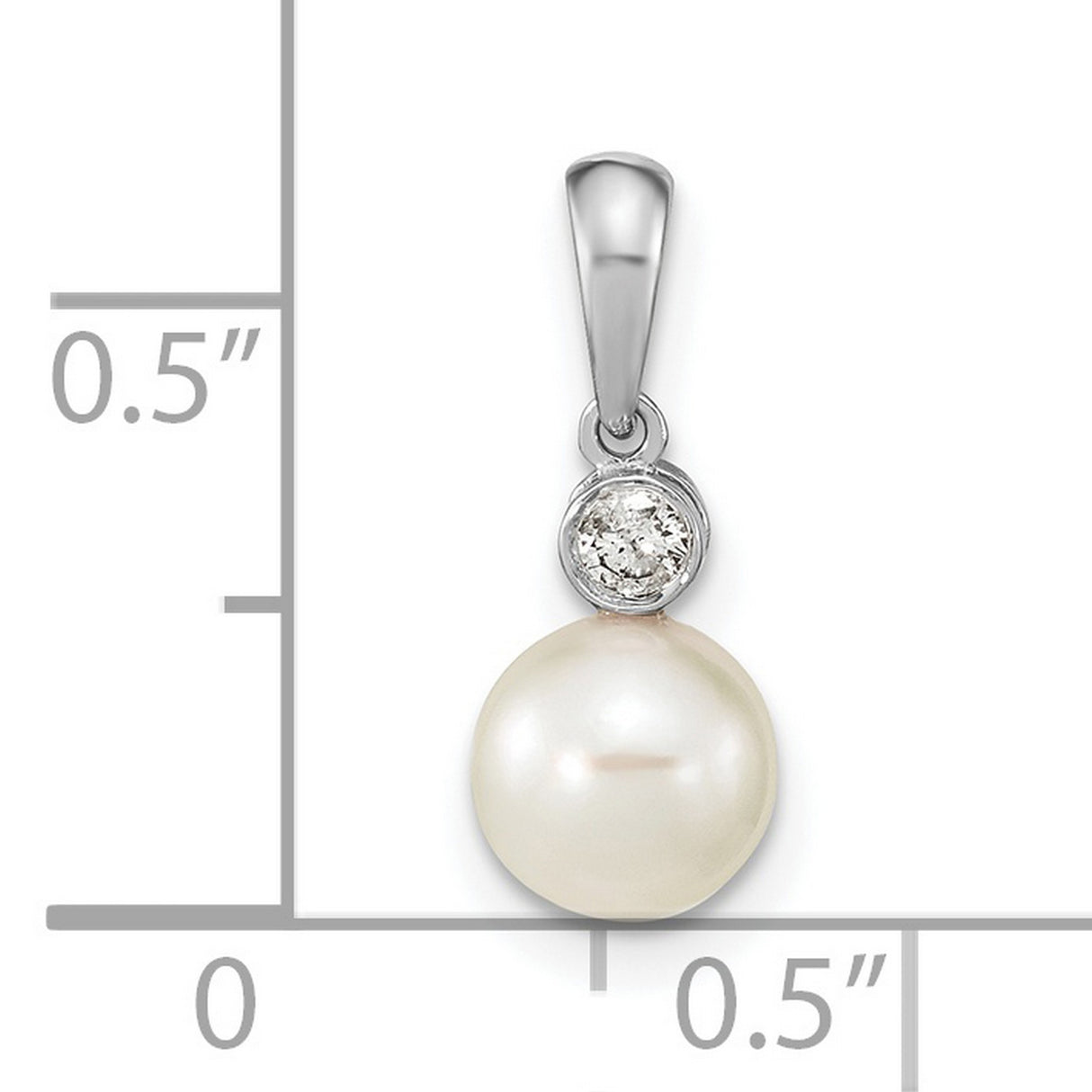14k White Gold Pendant with Cultured Pearl and Bezel Set Diamond, Classic Bridal Jewelry