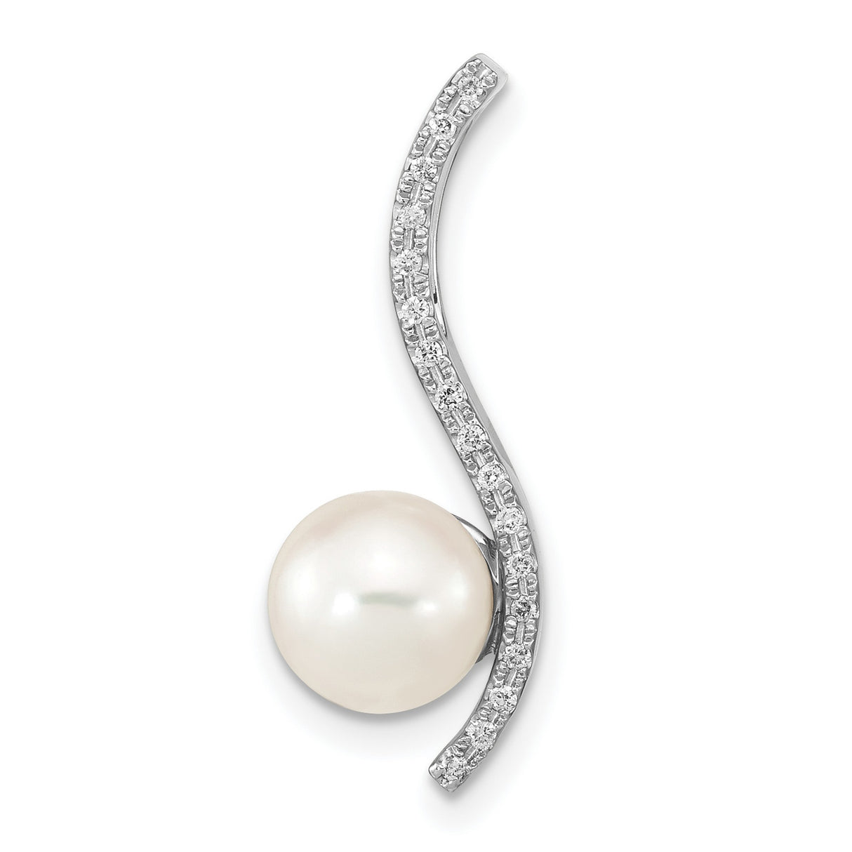 14k White Gold Pendant with Cultured Pearl and Diamond Accent, Bridal Jewelry for Women