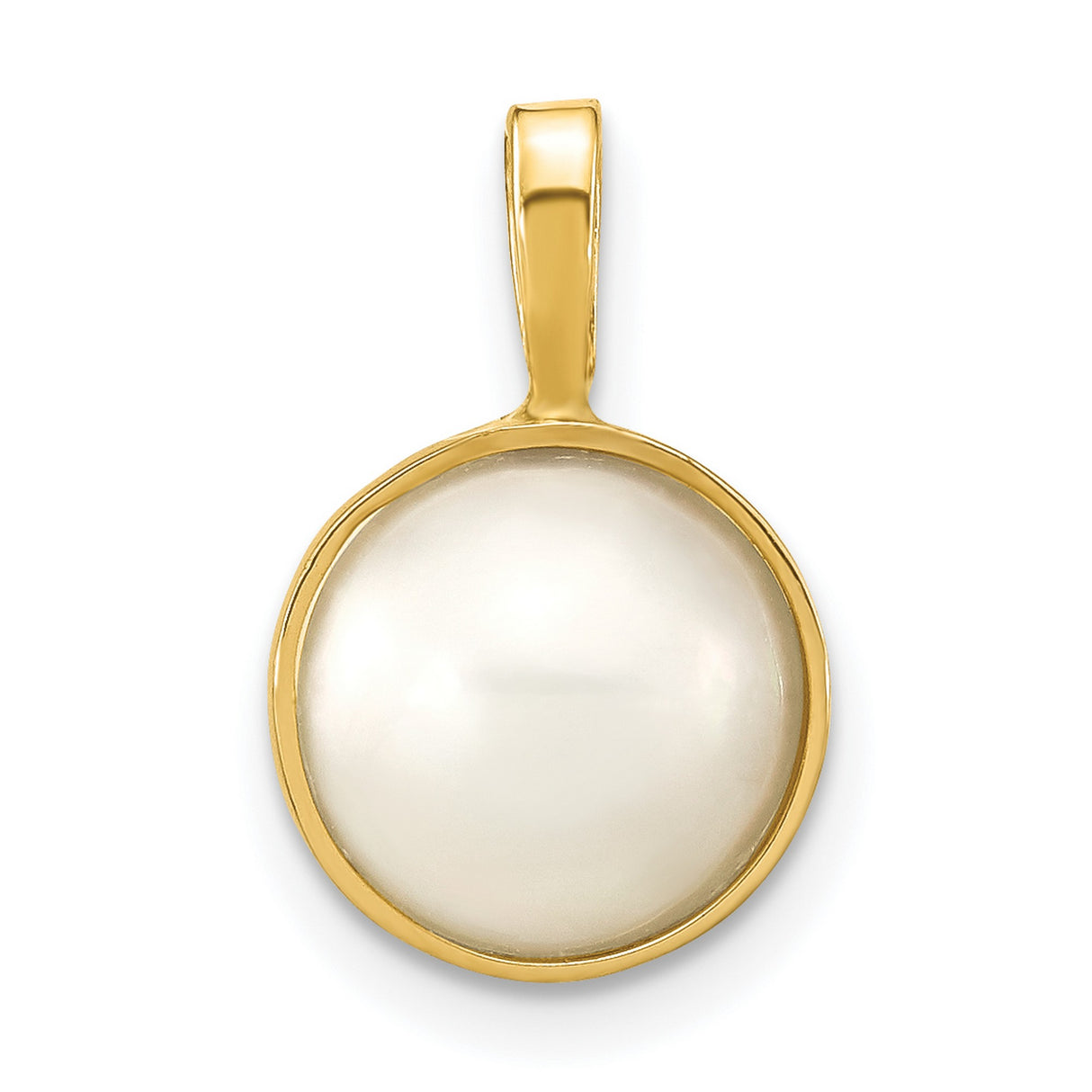 14k Yellow Gold Pendant with White Mother of Pearl, Round Minimalist Design for Women
