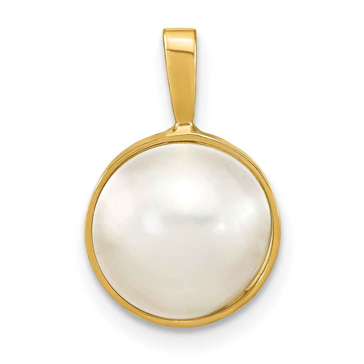 14k Yellow Gold Pendant with White Mother-of-Pearl, Minimalist Classic Design for Women