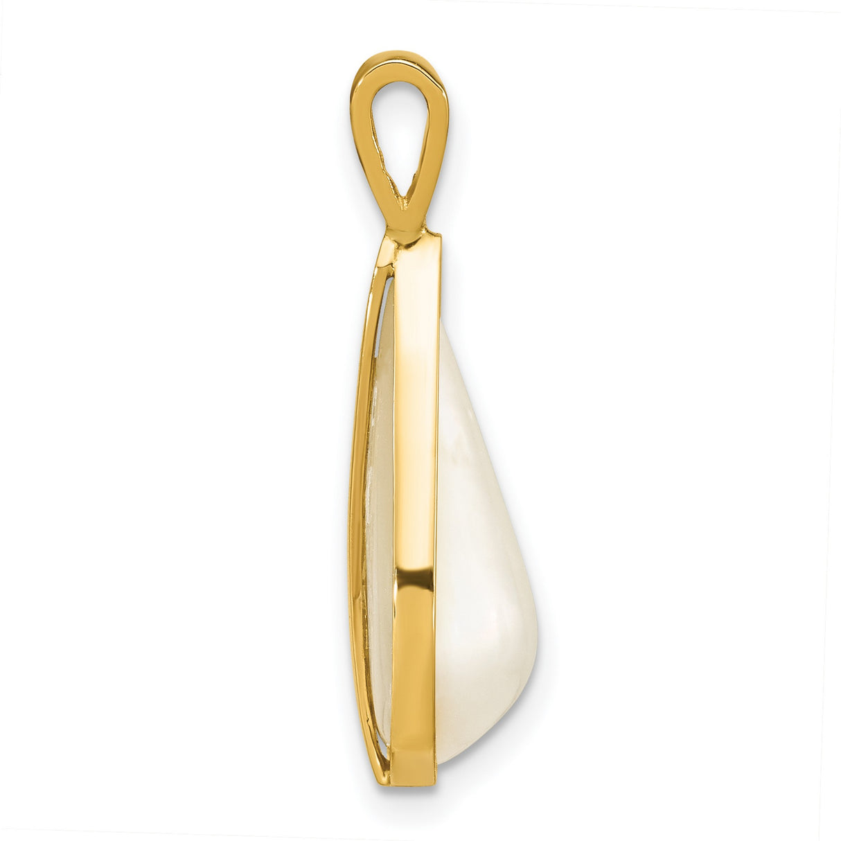 14k Yellow Gold Teardrop Pendant with Mother of Pearl Inlay, Polished Drop Design for Women