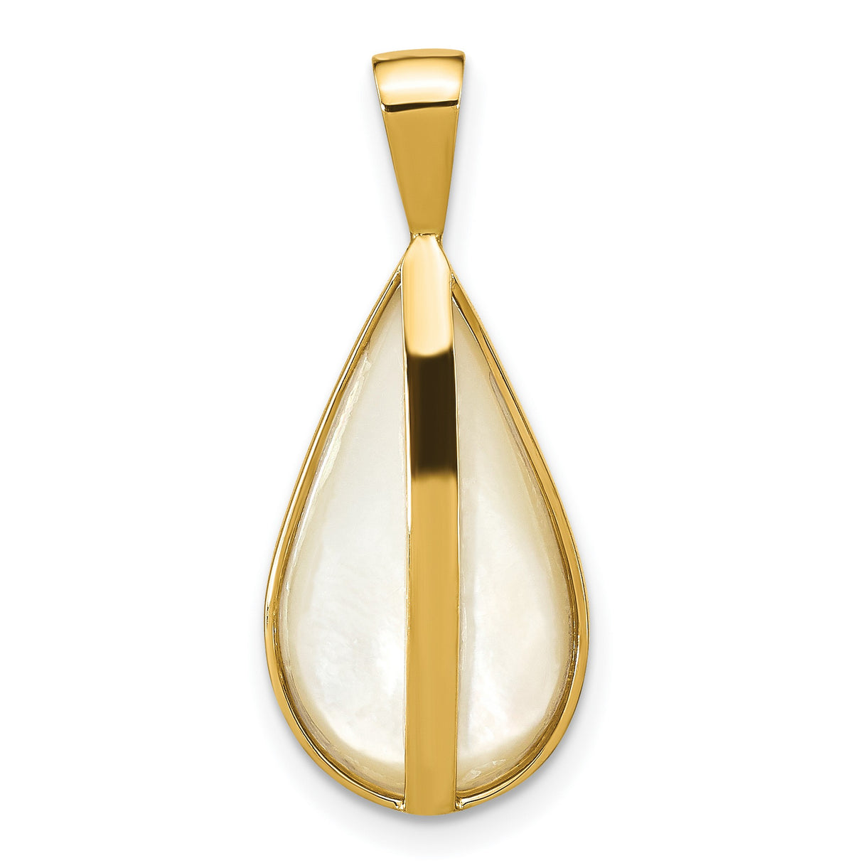 14k Yellow Gold Teardrop Pendant with Mother of Pearl Inlay, Polished Drop Design for Women