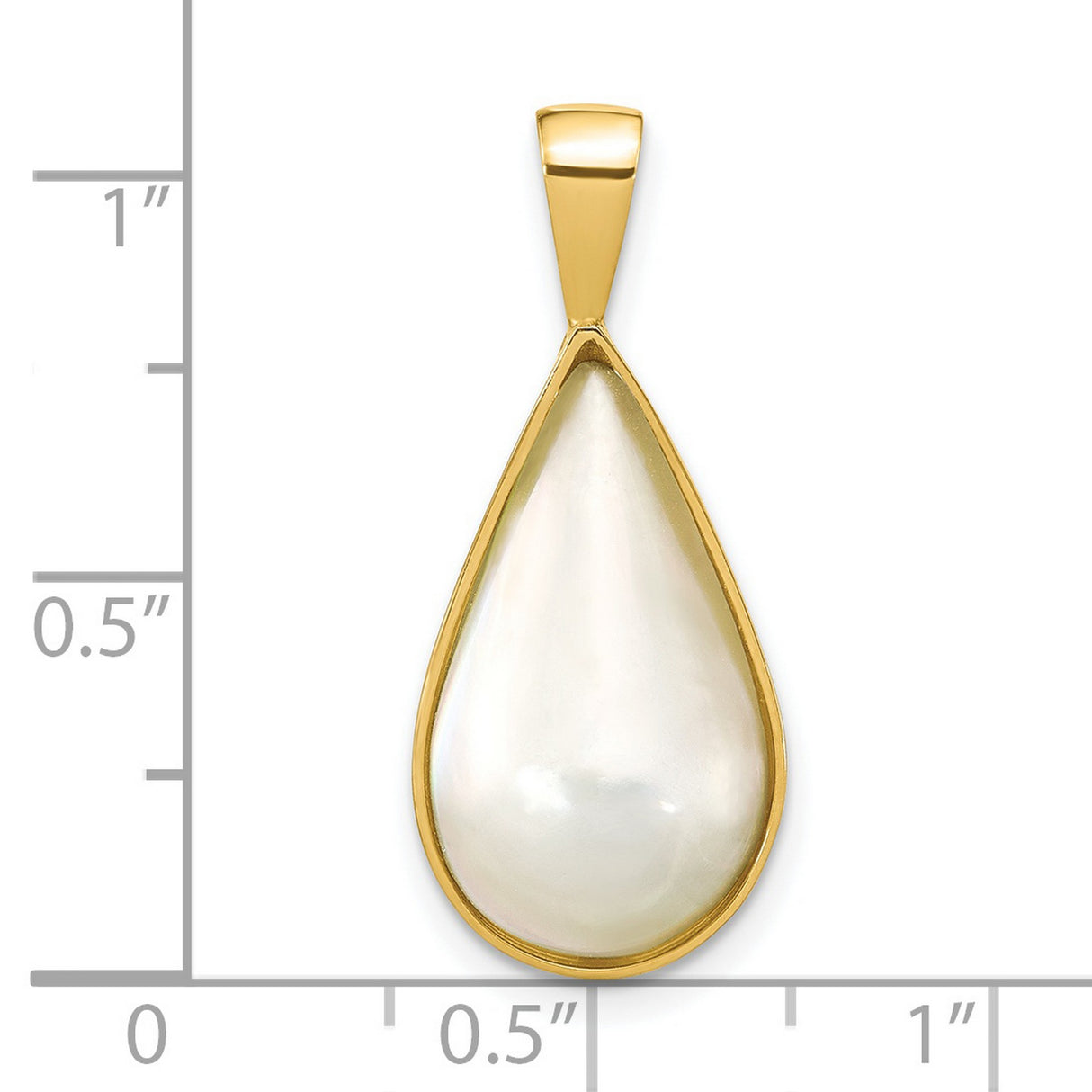 14k Yellow Gold Teardrop Pendant with Mother of Pearl Inlay, Polished Drop Design for Women