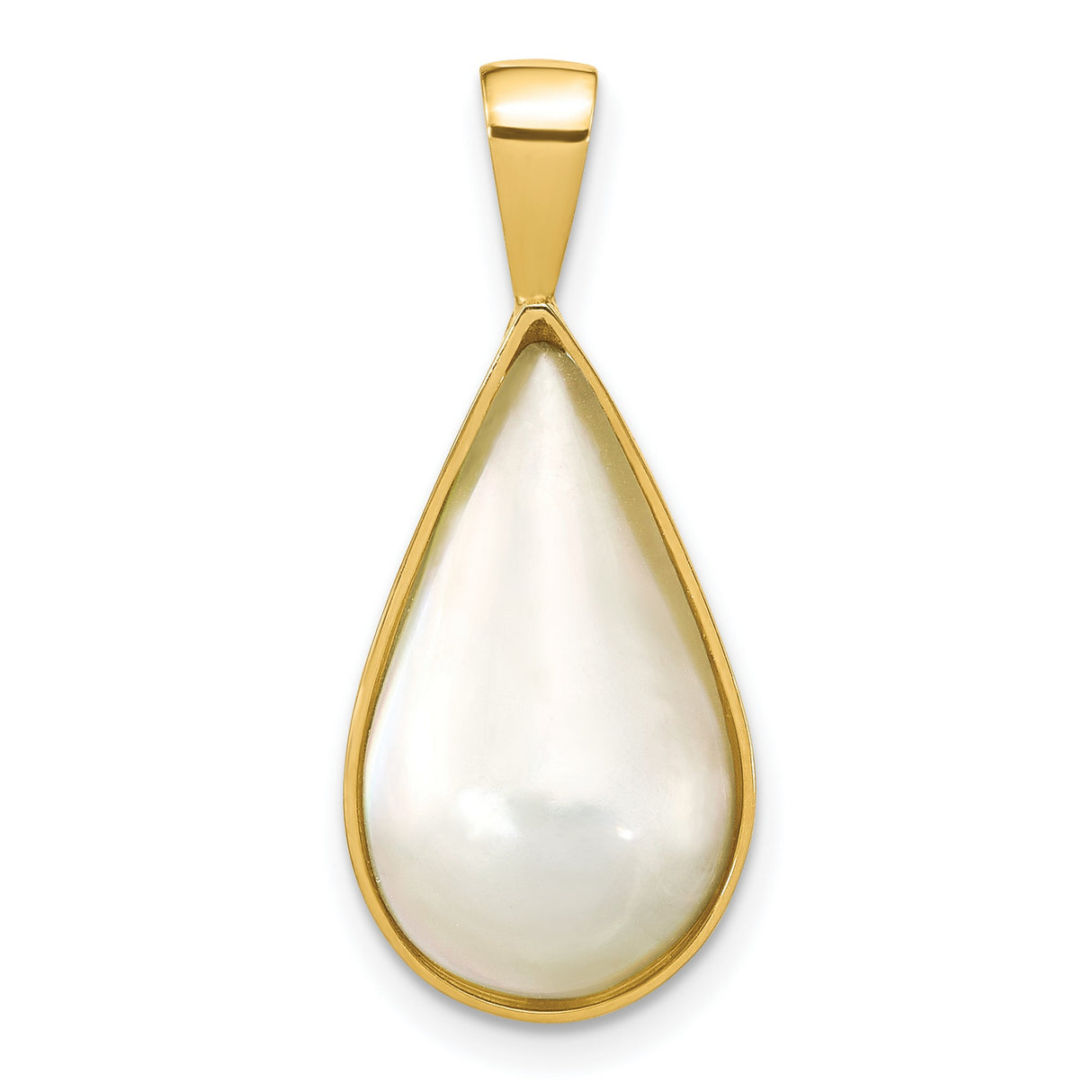 14k Yellow Gold Teardrop Pendant with Mother of Pearl Inlay, Polished Drop Design for Women
