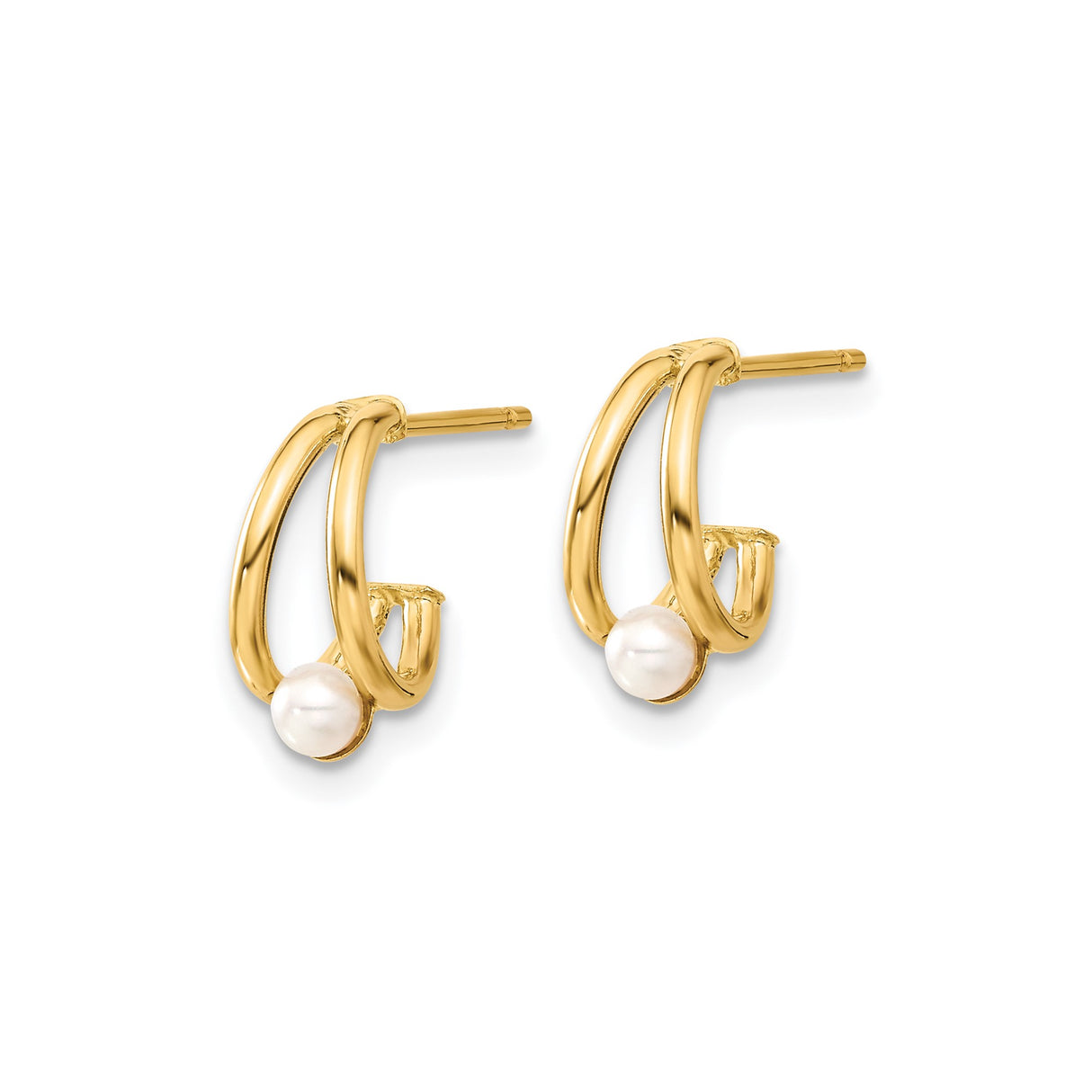 14k Yellow Gold Hoop Earrings with White Pearl Drops, Modern Open Design