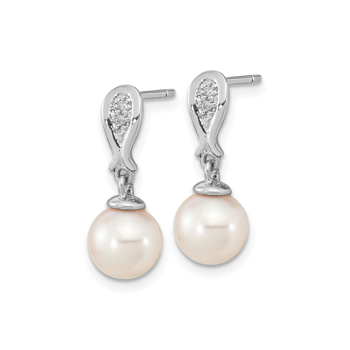14k White Gold Dangle Earrings with Cultured Freshwater Pearls and Diamond Accents
