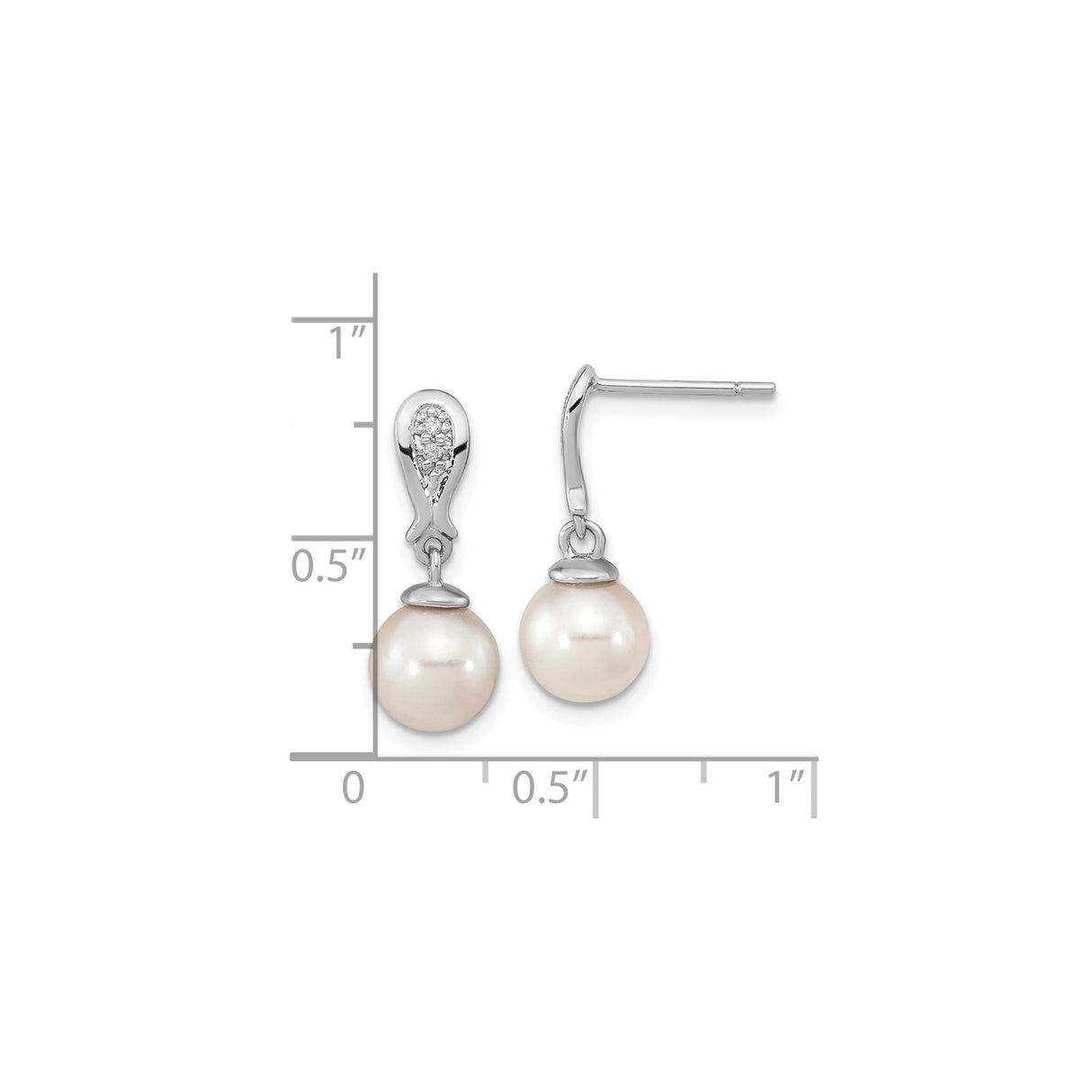 14k White Gold Dangle Earrings with Cultured Freshwater Pearls and Diamond Accents