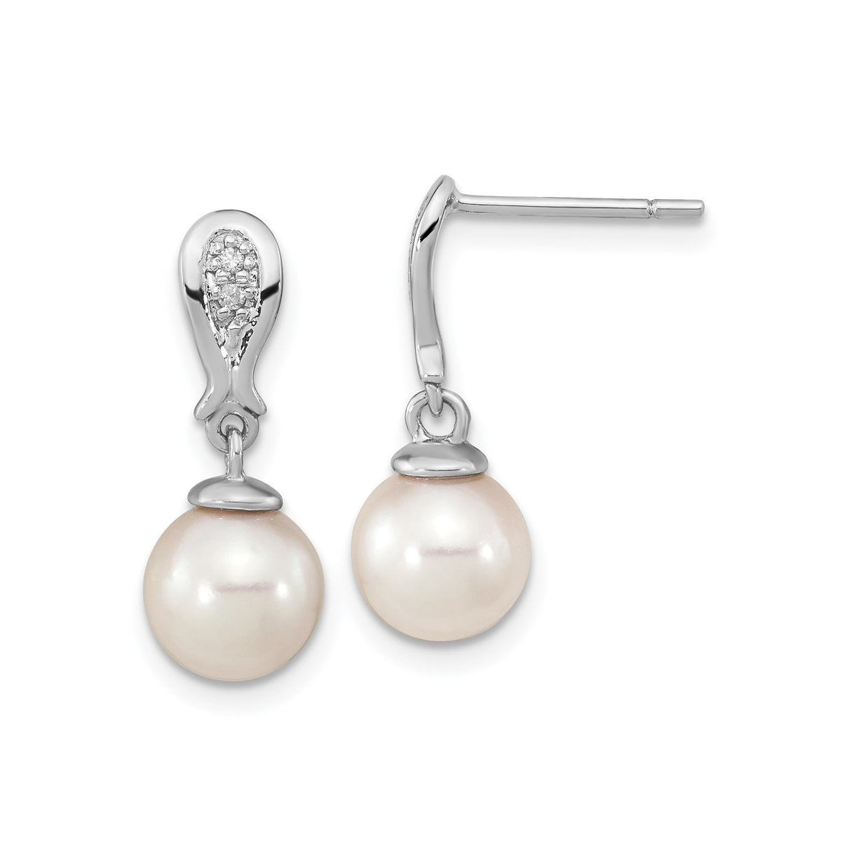 14k White Gold Dangle Earrings with Cultured Freshwater Pearls and Diamond Accents