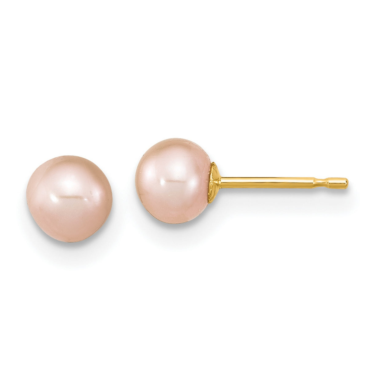 Childrens 4-5mm Rd Pink Freshwater Pearl Earring and Set Charm Pendant in Real 14k Yellow Gold
