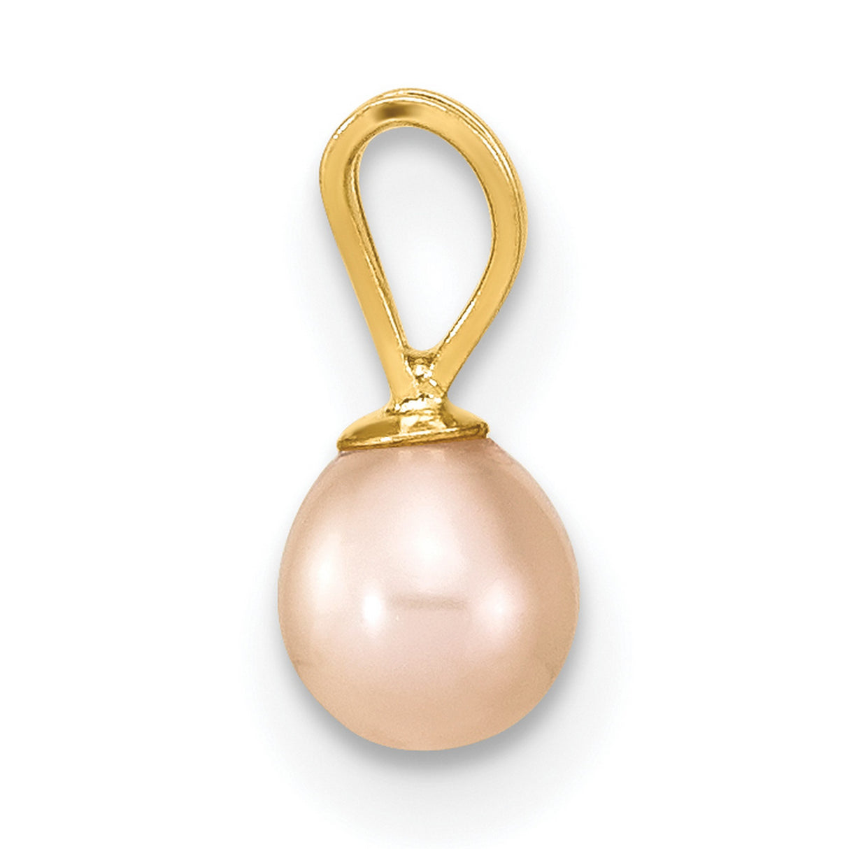 Childrens 4-5mm Rd Pink Freshwater Pearl Earring and Set Charm Pendant in Real 14k Yellow Gold