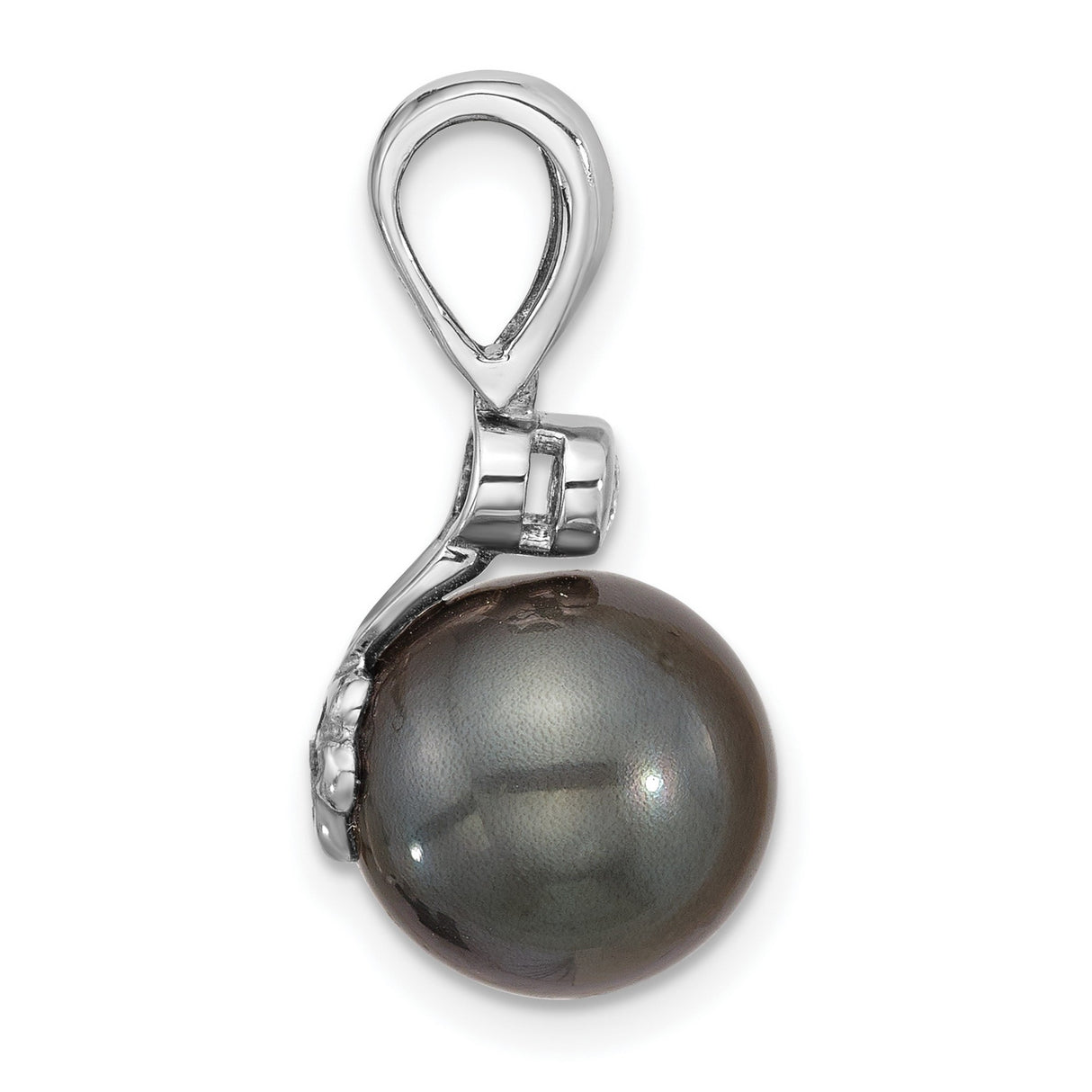 14k White Gold Pendant with Black Tahitian Pearl and Diamond Accent, Minimalist Style