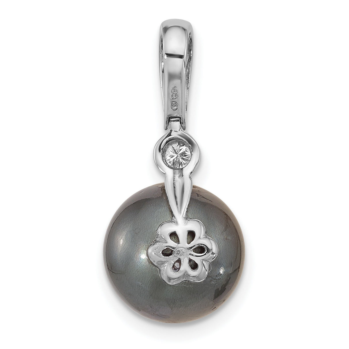14k White Gold Pendant with Black Tahitian Pearl and Diamond Accent, Minimalist Style