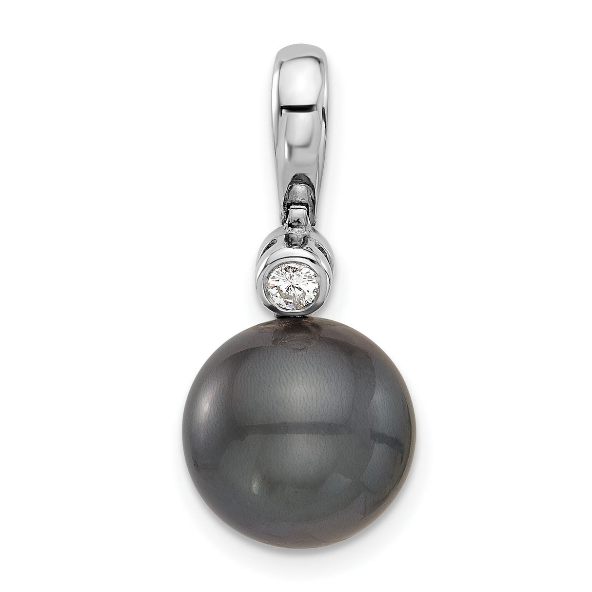 14k White Gold Pendant with Black Tahitian Pearl and Diamond Accent, Minimalist Style