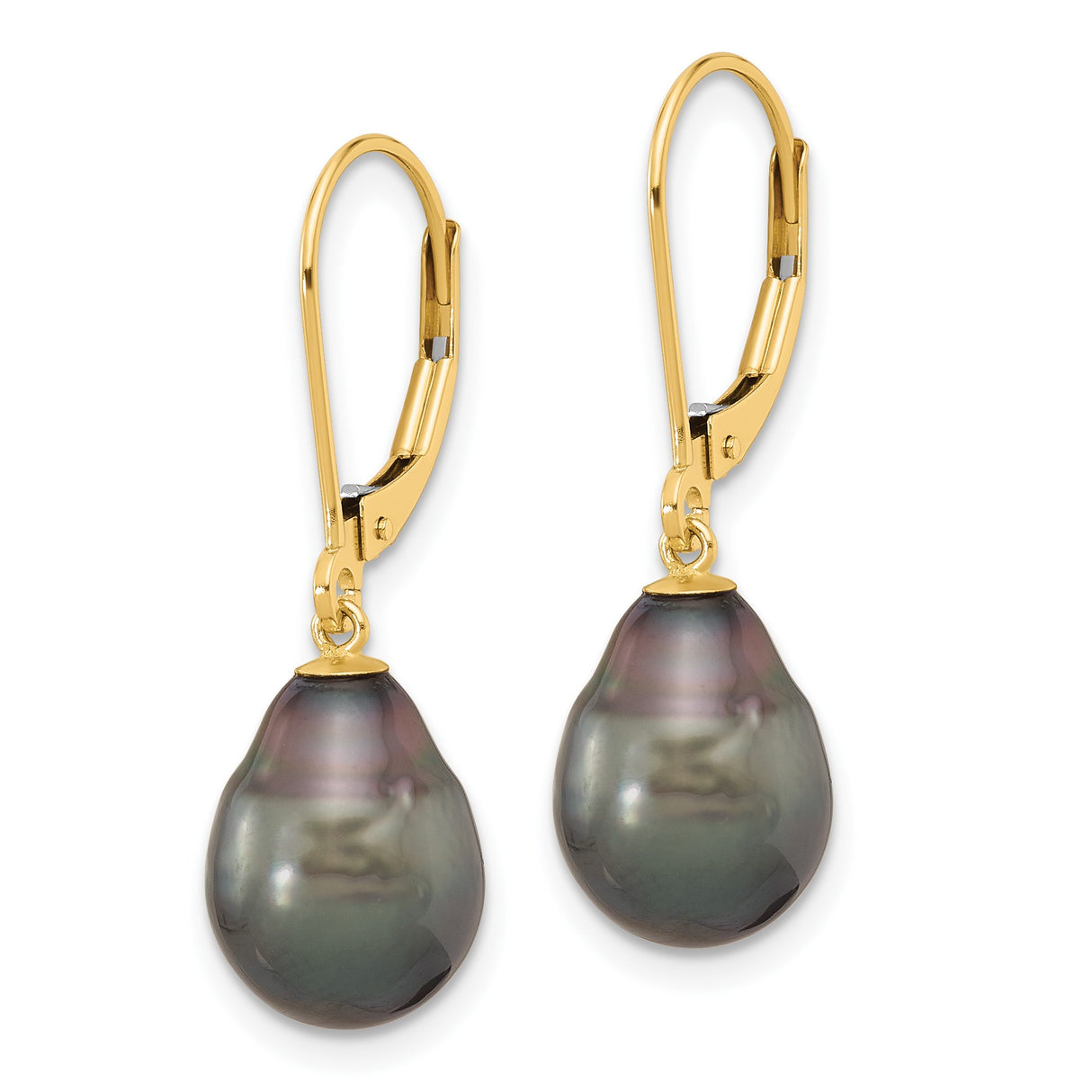 14k Yellow Gold Dangle Earrings with Large Baroque Tahitian Pearls, Leverback Design
