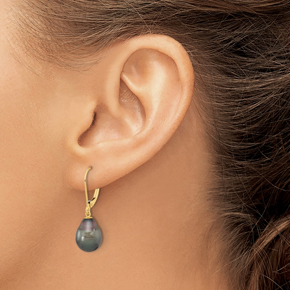 14k Yellow Gold Dangle Earrings with Large Baroque Tahitian Pearls, Leverback Design