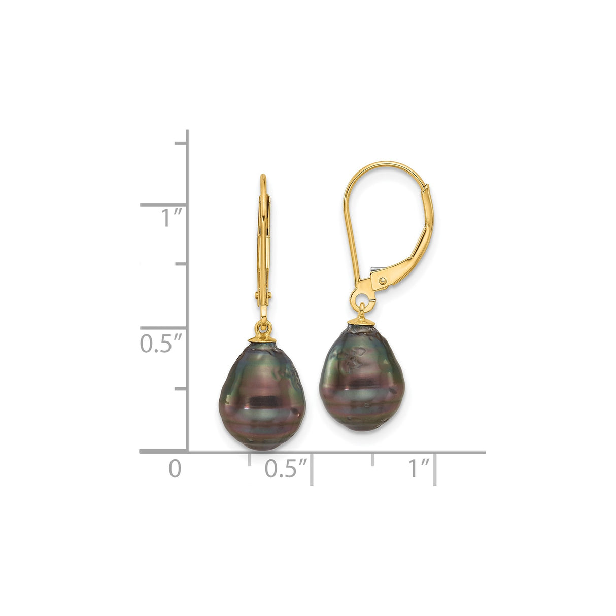 14k Yellow Gold Dangle Earrings with Large Baroque Tahitian Pearls, Leverback Design