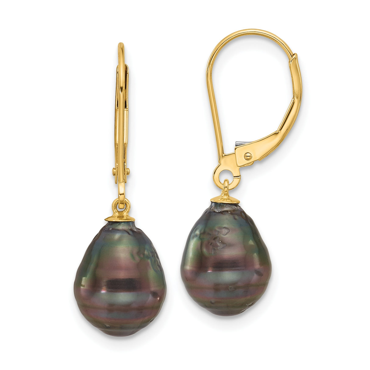 14k Yellow Gold Dangle Earrings with Large Baroque Tahitian Pearls, Leverback Design
