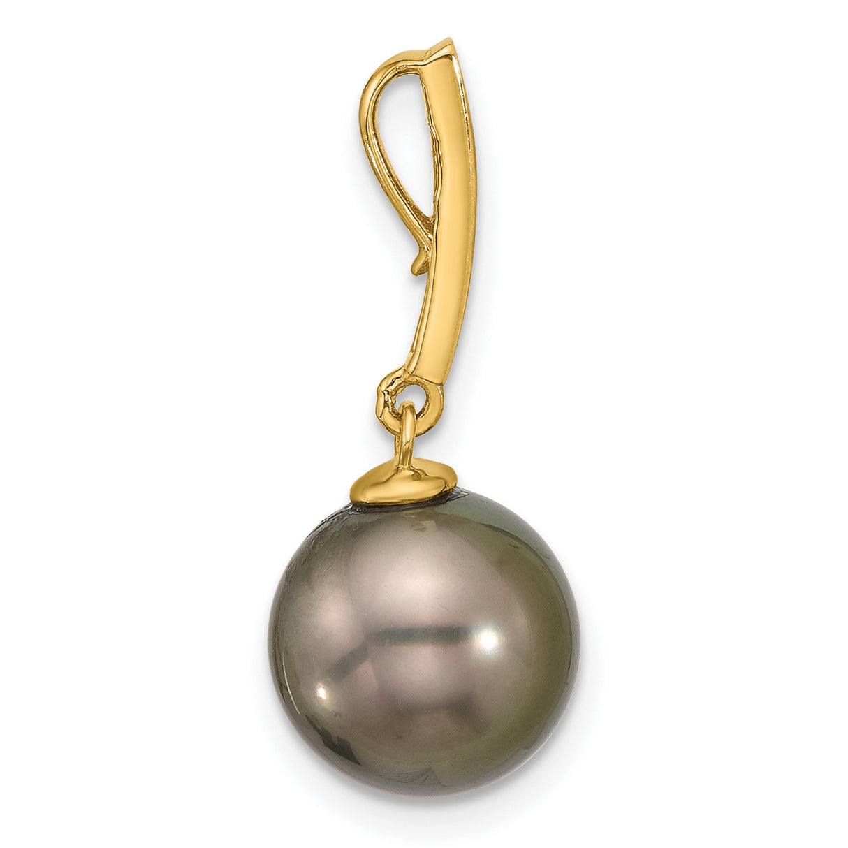 14k Yellow Gold Pendant with Black Tahitian Pearl and White Diamonds, Classic Formal Style
