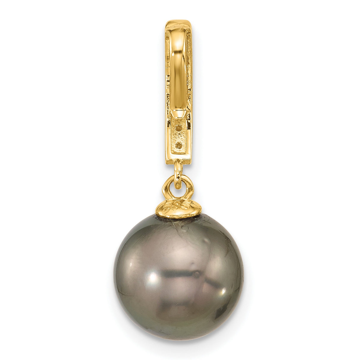 14k Yellow Gold Pendant with Black Tahitian Pearl and White Diamonds, Classic Formal Style