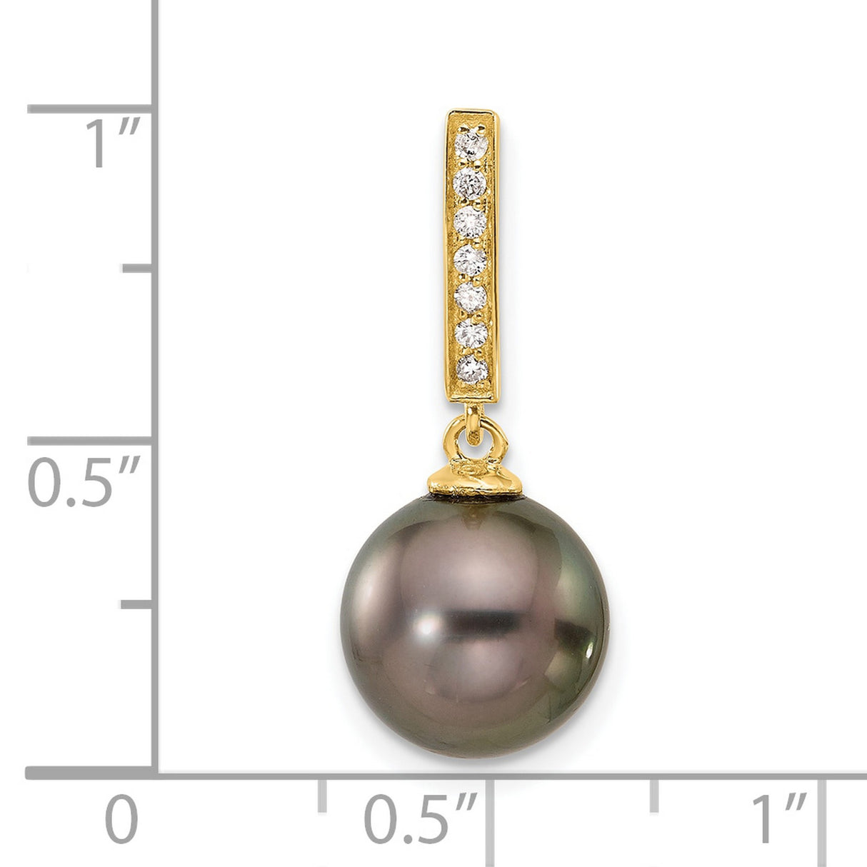 14k Yellow Gold Pendant with Black Tahitian Pearl and White Diamonds, Classic Formal Style