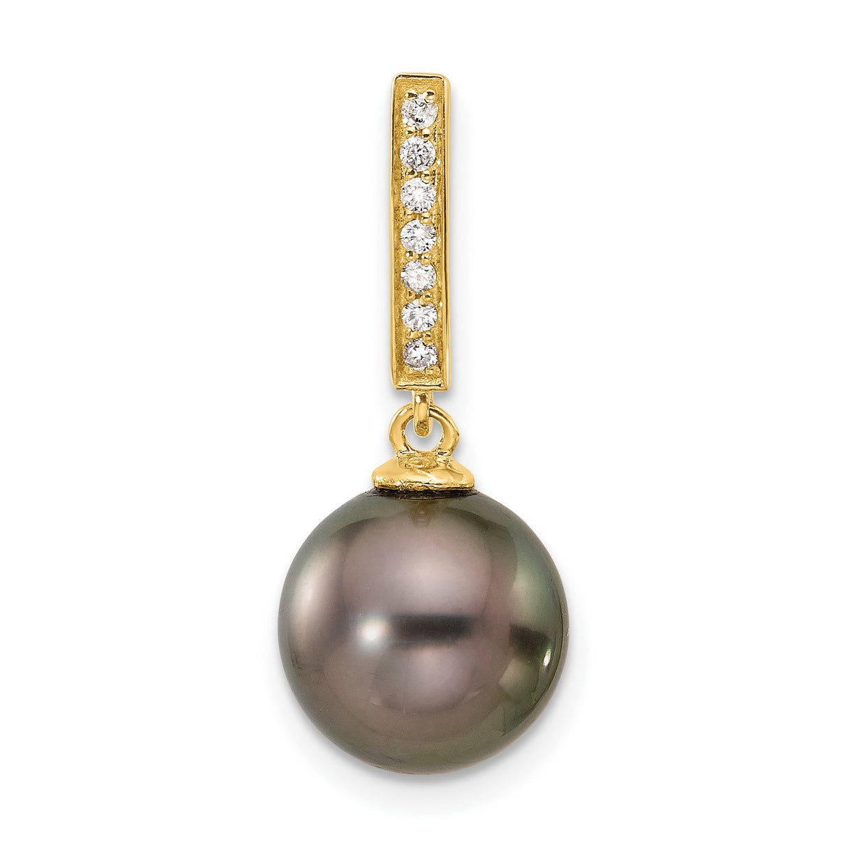 14k Yellow Gold Pendant with Black Tahitian Pearl and White Diamonds, Classic Formal Style