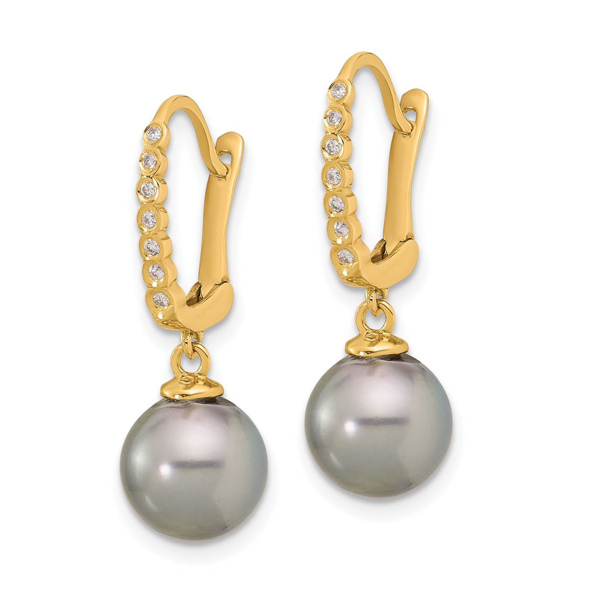 14k Yellow Gold Drop Earrings with Black Tahitian Pearls and Diamond Accents