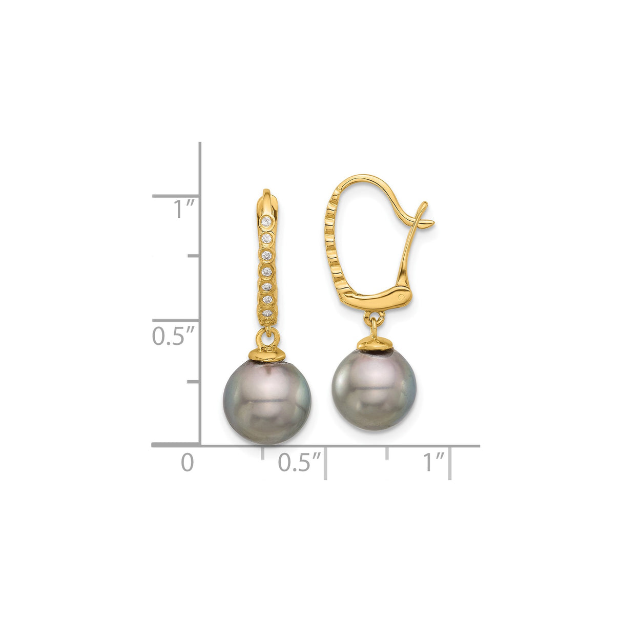 14k Yellow Gold Drop Earrings with Black Tahitian Pearls and Diamond Accents
