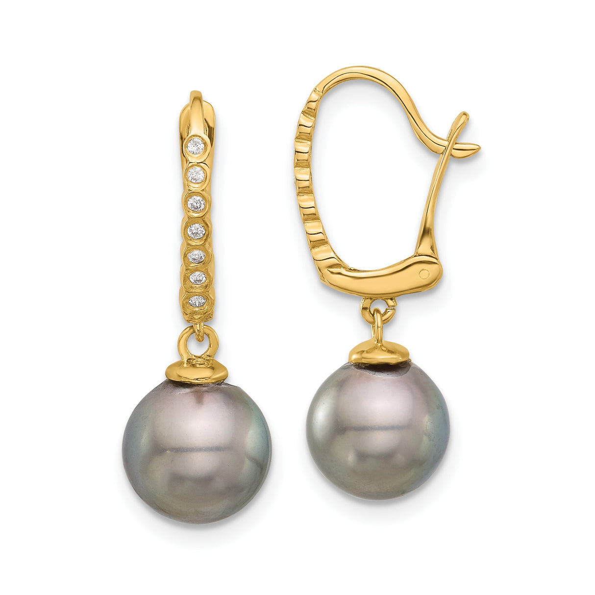 14k Yellow Gold Drop Earrings with Black Tahitian Pearls and Diamond Accents