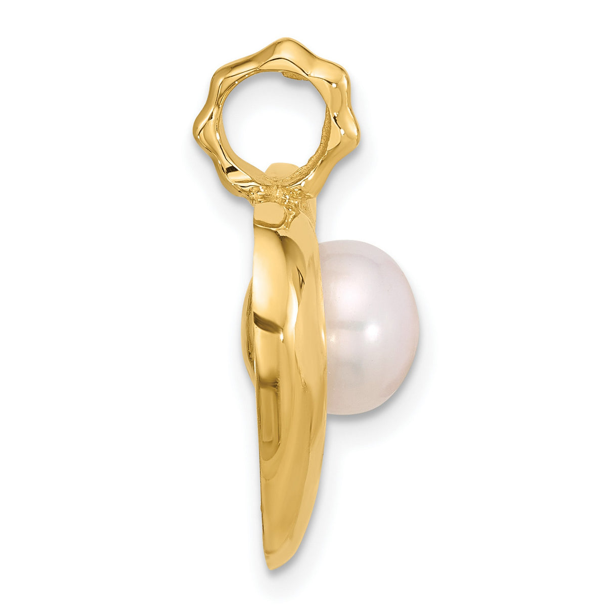 14k Yellow Gold Heart Pendant with White Cultured Pearl, Romantic Dainty Jewelry for Women