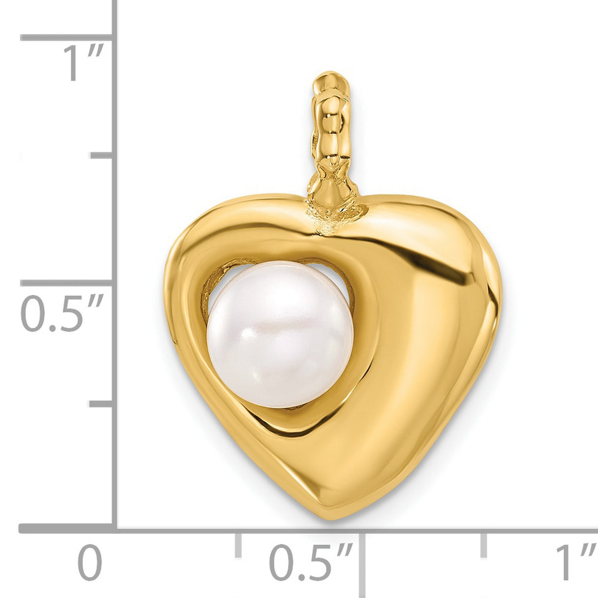 14k Yellow Gold Heart Pendant with White Cultured Pearl, Romantic Dainty Jewelry for Women