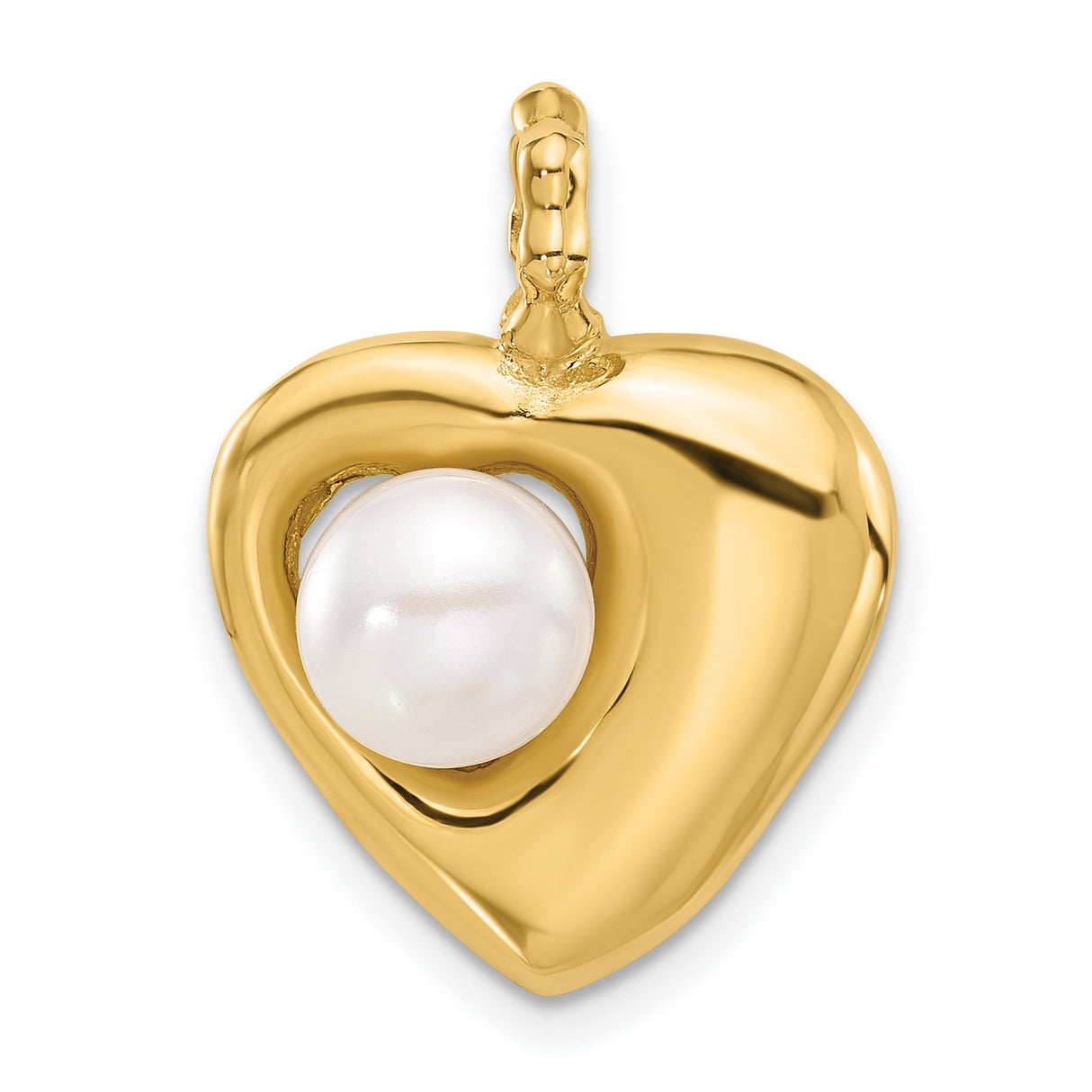 14k Yellow Gold Heart Pendant with White Cultured Pearl, Romantic Dainty Jewelry for Women
