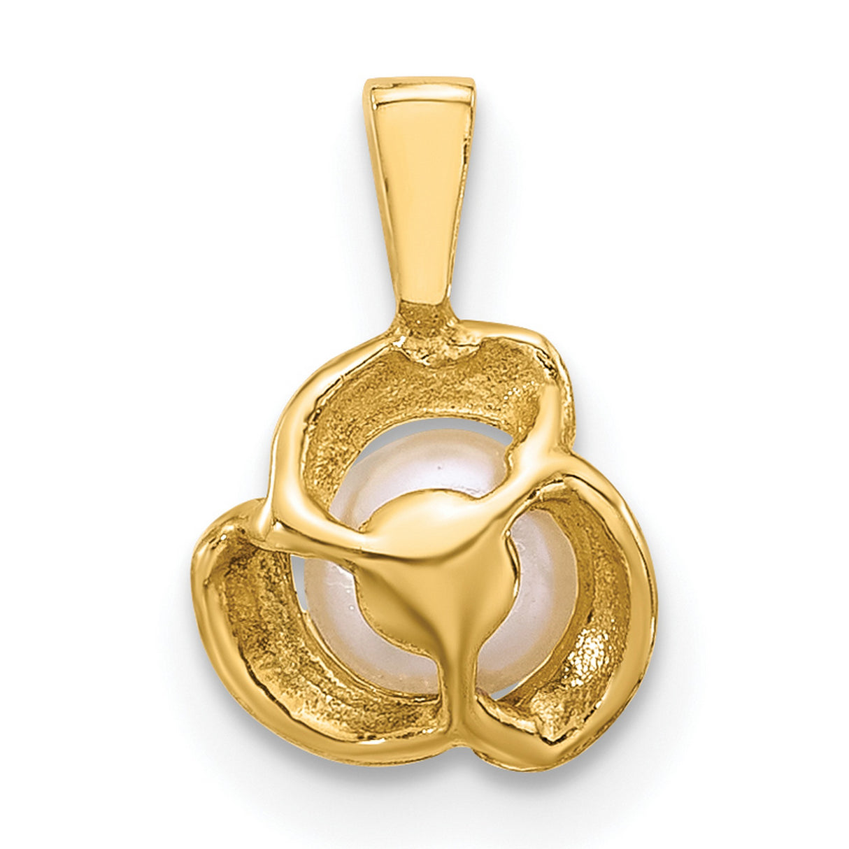 14k Yellow Gold Pendant with Round White Pearl, Modern Abstract Swirl Design for Women