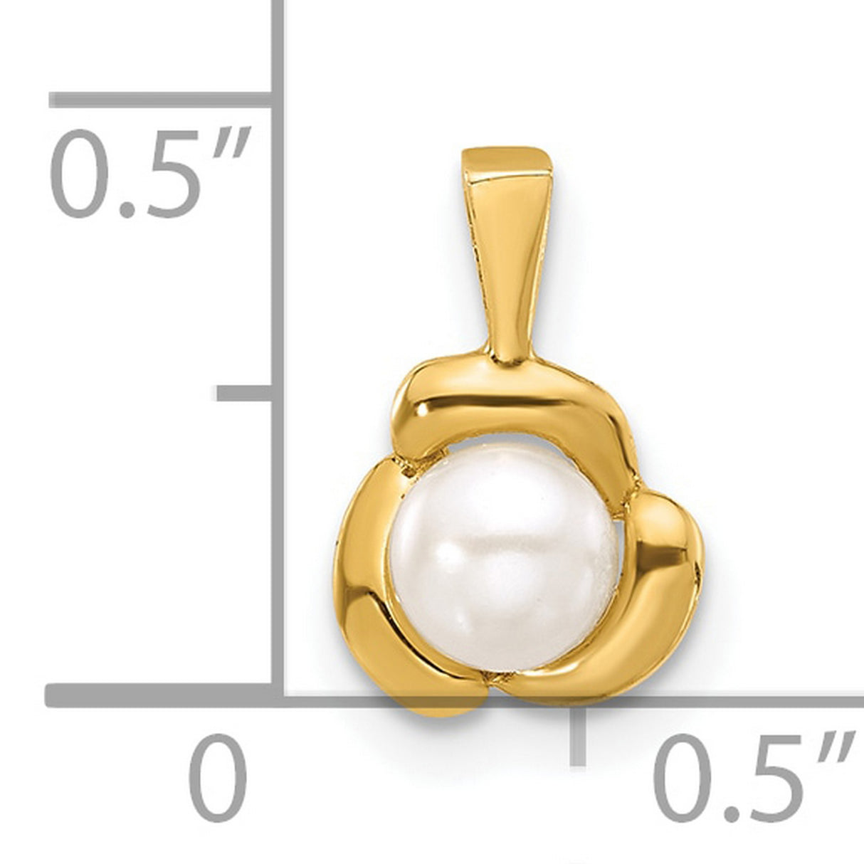 14k Yellow Gold Pendant with Round White Pearl, Modern Abstract Swirl Design for Women