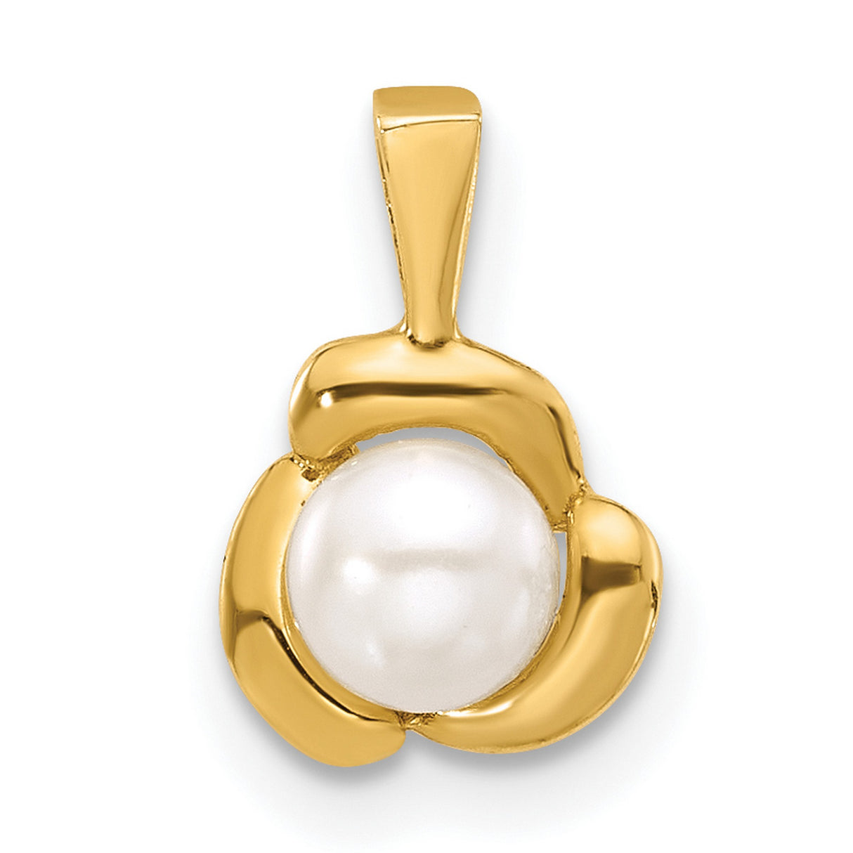 14k Yellow Gold Pendant with Round White Pearl, Modern Abstract Swirl Design for Women