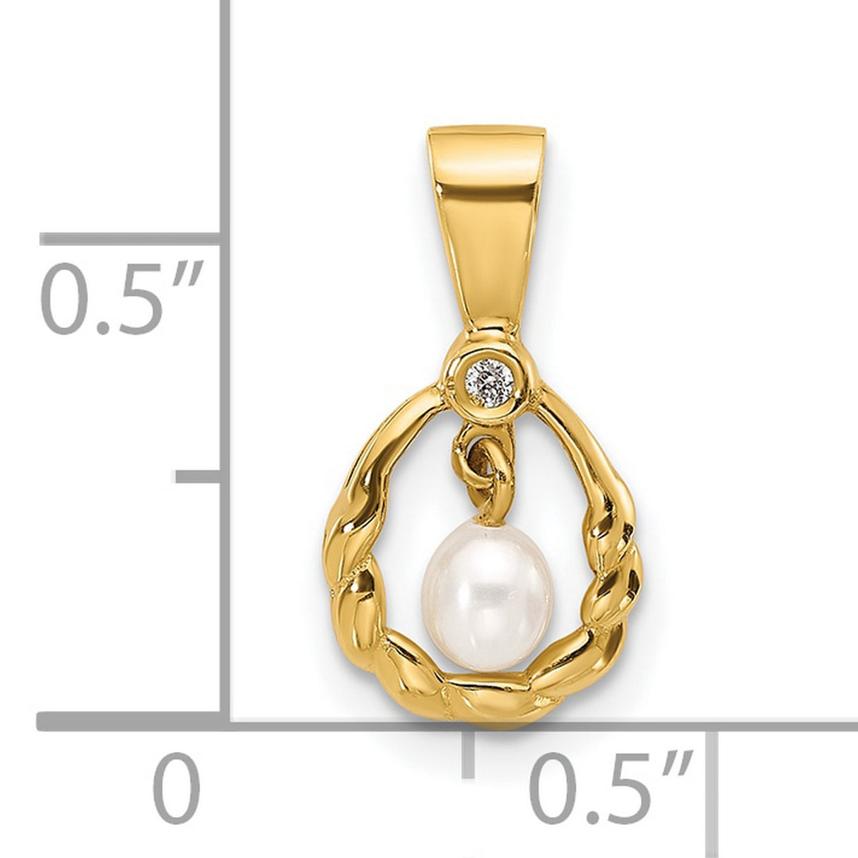 14k Yellow Gold Pendant with White Pearl Drop and Diamond Accent, Twisted Loop Design