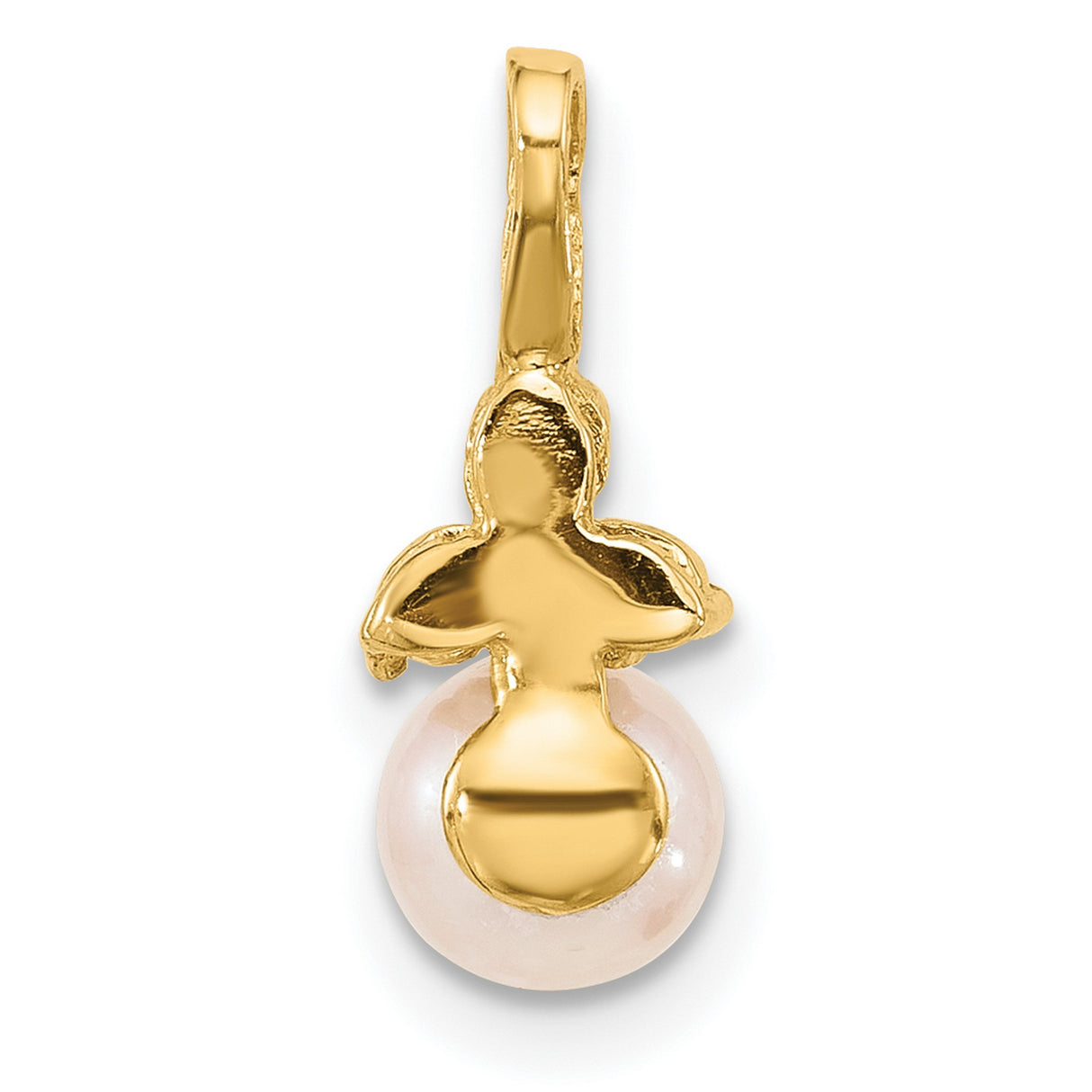 14k Yellow Gold Pendant with White Cultured Pearl and Diamond Accents, Floral Design