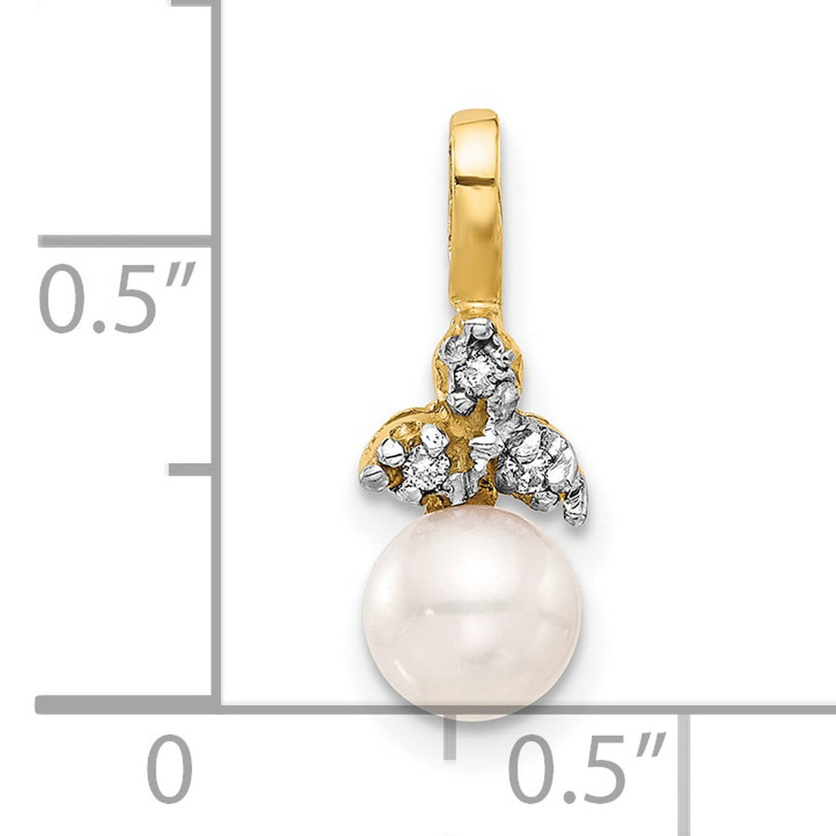 14k Yellow Gold Pendant with White Cultured Pearl and Diamond Accents, Floral Design