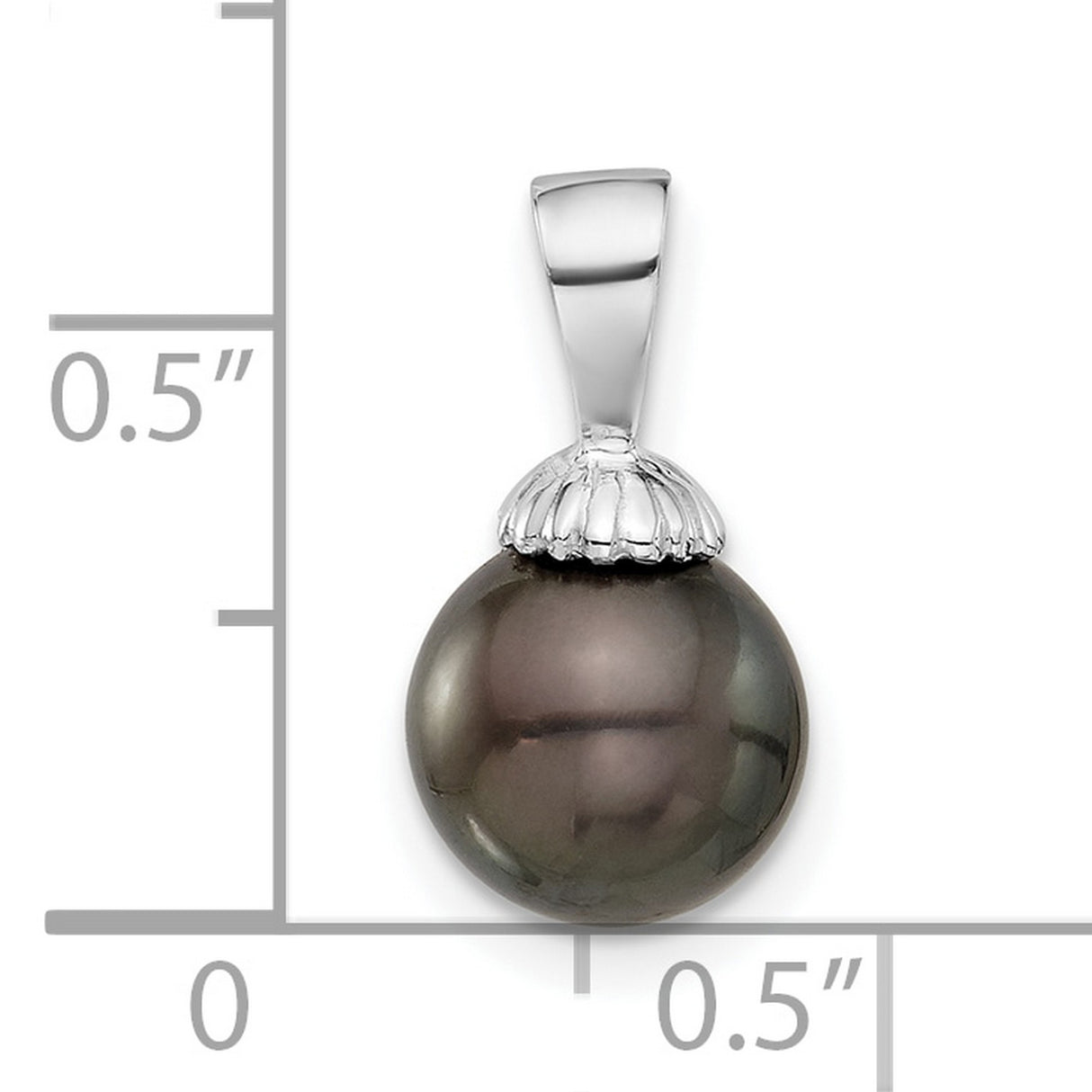 14k White Gold Pendant with Black Pearl, Fluted Cap Design, Tahitian Style