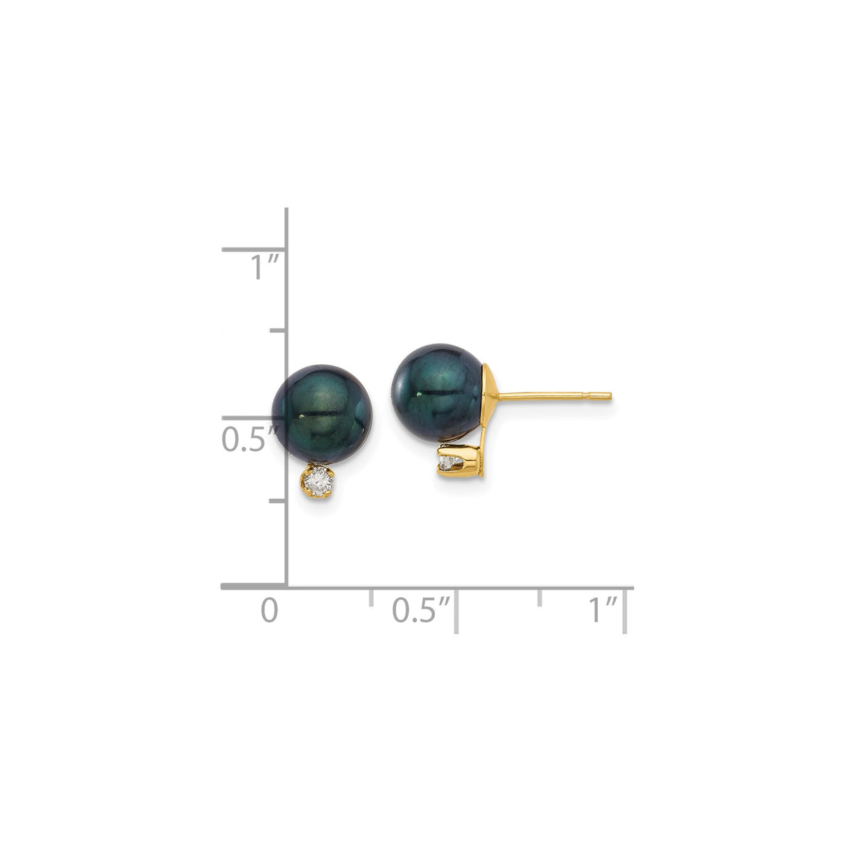 14k Yellow Gold Stud Earrings with Black Akoya Pearls and Diamond Accents