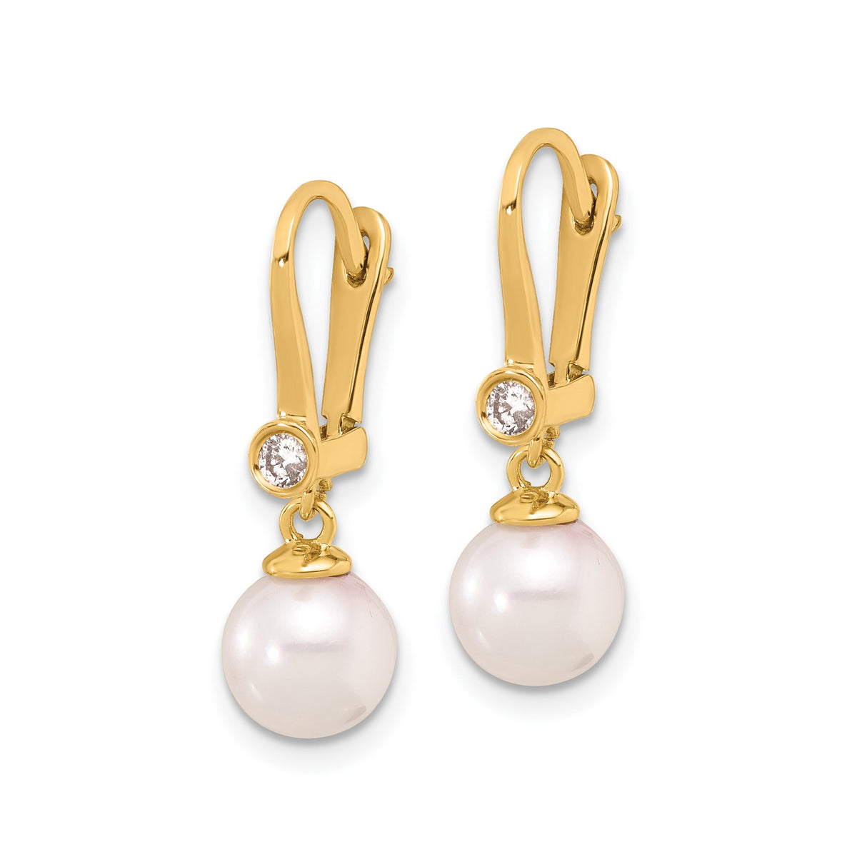 14k Yellow Gold Drop Earrings with White Akoya Pearls and Diamond Accents