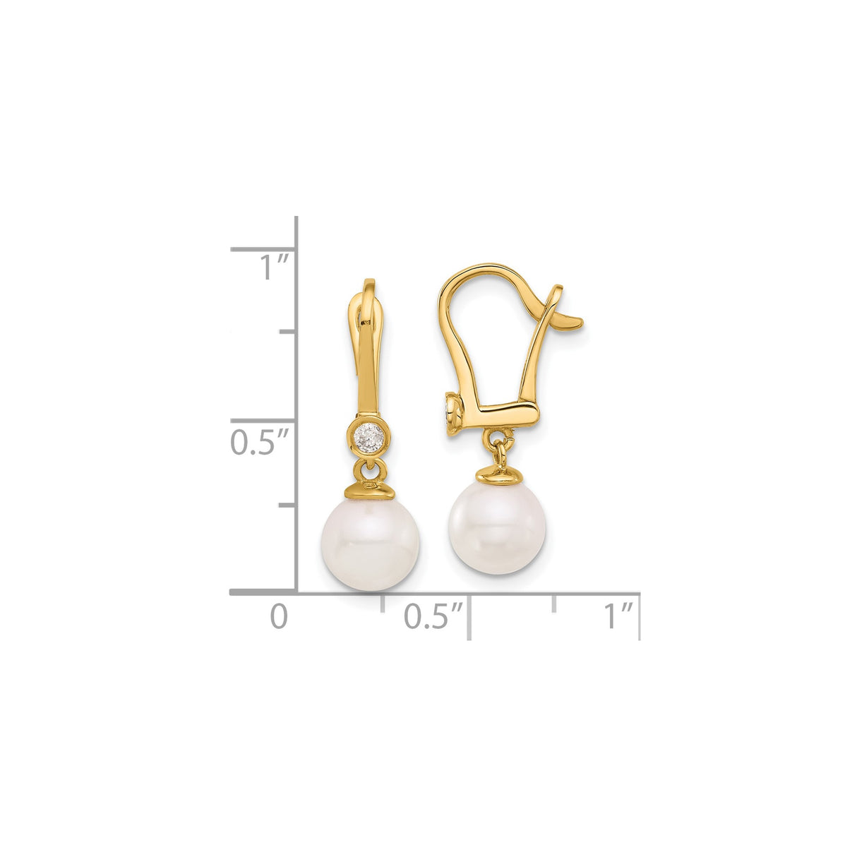 14k Yellow Gold Drop Earrings with White Akoya Pearls and Diamond Accents