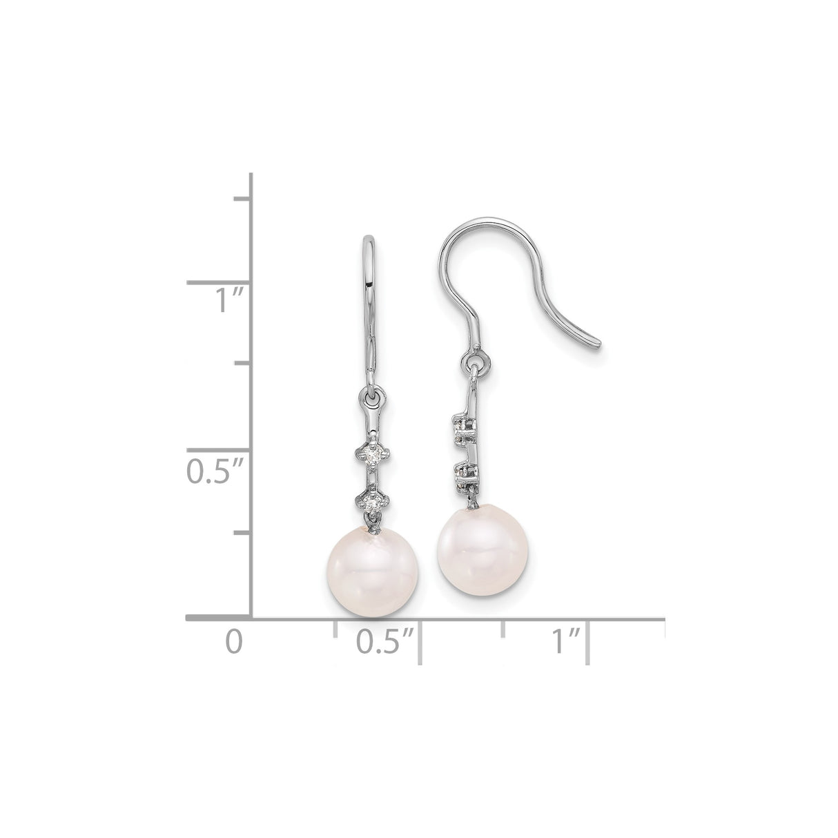 14k White Gold Dangle Earrings with Cultured Pearls and Diamond Accents, Drop Design for Women