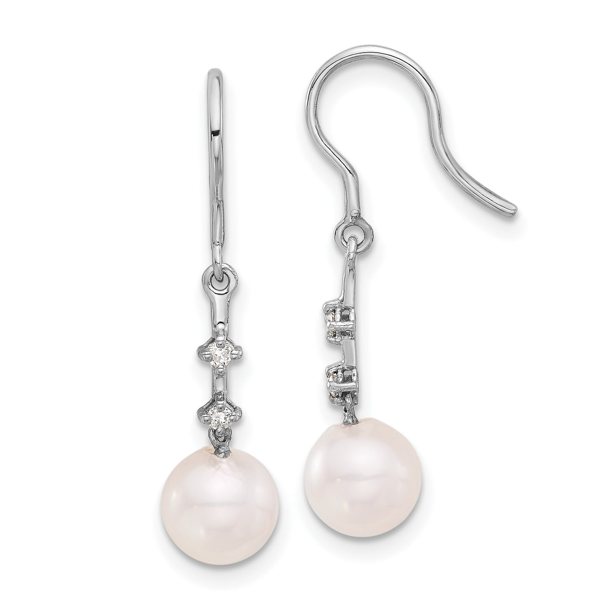 14k White Gold Dangle Earrings with Cultured Pearls and Diamond Accents, Drop Design for Women