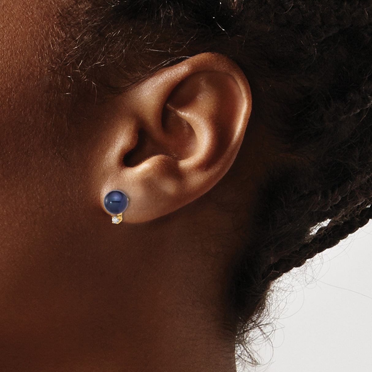 14k Yellow Gold Stud Earrings with Black Pearls and Diamond Accents, Classic Formal Jewelry